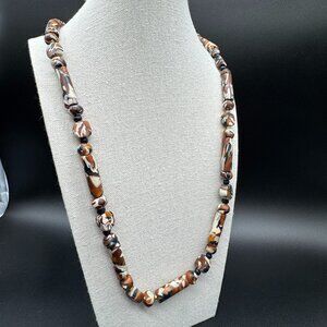 Long Multicoloured Marbled Beads Necklace Cream, Brown, Black Resin 30 inches
